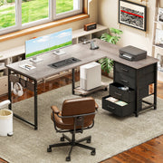 Casacomoda L Shaped Computer Desk with Charging Station, 53 inch PC Table Study Desk 4 Tier Drawers, Grey Oak