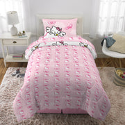 Sanrio Hello Kitty Kids 6 Piece Reversible Comforter Bed in a Bag, Pink, Queen, Polyester Microfiber, 7C363C