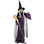 Haunted Hill Farm HHWITCH-5FLSA Life-Size Animated Talking Witch w/ Broomstick, 6 ft