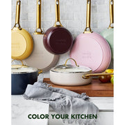 GreenPan Reserve Ceramic Nonstick 12  Frypan with Helper Handle and Lid | Sunrise with Gold-Tone Handles