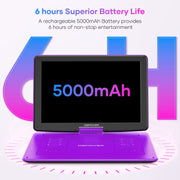 TENKER 17.9 Portable DVD Player, 6 Hours Rechargeable Battery, Purple