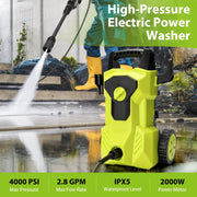 UNTIMATY Electric Pressure Washer, 4000 PSI, 2.8 GPM, 2000W Motor, Foam Cannon, 26ft Pressure Hose, 6.56ft Power Cord, Quick Connect Tips, G250305-2