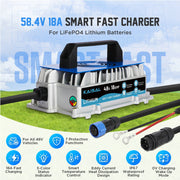 DUOYI 48V 18A Lithium Automotive Battery Charger, IP67 Waterproof, Fast Charging, Compatible with Golf Cart, Forklift, Boat, RV, Off-Grid, MMT636-9#251023