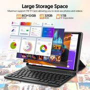 FITIFUN 10.1 Inch Android 15 Tablet with Keyboard, 8GB RAM, 32GB Storage, 1TB Expandable, Penta-Core Processor, 6000mAh Battery, 5G WiFi 6, HD IPS Display, Dual 2MP Cameras, Gray, M10