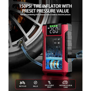 Pabulum SU3 4500A Car Jump Starter w/4000A Peak Current, Built-In 150PSI Air Compressor, Black