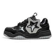 CHICVOMEY Star Chunky Platform Walking Shoes, Wide Lace-Up, Rubber Sole, Y2K Star Design, Black