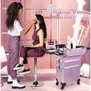 Joligrace W84H 3 In 1 Rolling Makeup Train Case Large Cosmetic Trolley Box Lockable Salon Barber Case