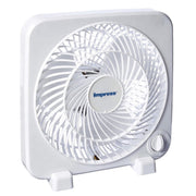 Impress 9 Inch Box Fan, 3-Speed, Whisper-Quiet Operation, Easy Rotary Switch, White, IM-719BX