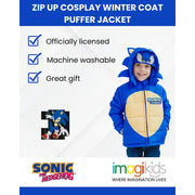 SEGA Sonic The Hedgehog Big Boys Zip Up Cosplay Puffer Jacket, Blue, Size 14-16, P-B261982SX