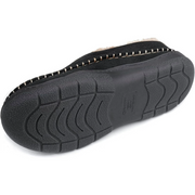 DIOXADOP Men's Slip On Moccasin Slippers, Indoor/Outdoor Warm Fuzzy Comfy House Shoes, Fluffy Wide Loafer Slippers, Black, 11-12