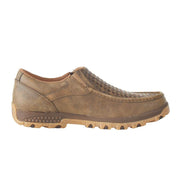 Twisted X Men's Slip-On Driving Moc Loafer, Genuine Leather Woven Vamp, CellStretch Cushioning, Eco-Friendly Blend85 Footbed, Slip-Resistant Rubber Outsole, Bomber Brown, MXC0018