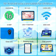 AEEZO Kids Tablet 10-Inch Android 16 for Ages 3-12, 5-Core 20GB+64GB (1TB Expandable), Parental Control, Pre-Installed KIDOZ & Shockproof Case (Blue)