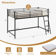 Zimtown Junior Metal Twin Loft Bed, Black, 350lb Capacity, 15-Inch Guardrails, Adjustable Ladder