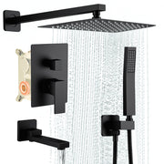 LIFERECORD 3-in-1 Matte Black Bathroom Shower Fixture with Rainfall Shower Head, Handheld Shower, Tub Spout, Brass Rough-In Valve ZX-HS610-BK