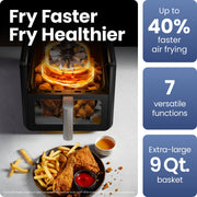 Chefman TurboFry 9-Quart Air Fryer, 7-in-1 Digital Touchscreen, 1750W, Black, Nonstick Basket, 450F RJ38-9TW-V2
