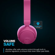 JLab JBuddies Pop Kids Wireless Headphones, Volume Safe, Wireless Share Mode, Pink, 48+ Hour Playtime, HBKJPOPRPNK122