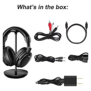 Simolio SM829D1-W Wireless Headphones for TV Watching with Transmitter/Charging Stand 2-in-1