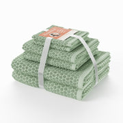 Beautiful BU5410013543670 6-Piece Cotton Towel Set with Dot Texture in Sage Green - 2 Bath Towels, 2 Hand Towels, 2 Washcloths