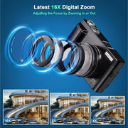 Wednkoly DCX-268862962 4K 48MP Autofocus 16X Digital Zoom Video Cameras W/32GB SD Card
