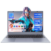 RNRUO 15.6 Inch Ultrabook Laptop, Intel Pentium Gold 6500Y Processor, 16GB DDR3 RAM, 512GB SSD, Full HD IPS Display, Windows 11, Office 2024, Silver