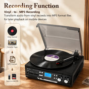 RetroAudio 10 in 1 Turntable with Bluetooth, Built-in Stereo Speakers, AM/FM Radio, Cassette Player, USB/SD Recorder, Aux-in, RCA Line-Out, 3-Speed TR17