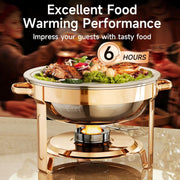 HUSGW 4 Pack 5QT Round Stainless Steel Chafing Dish Set, Rose Gold, Buffet Warmer for Home Parties and Catering Events