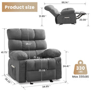 JONPONY Swivel Rocker Recliner Chair, Ergonomic Lounge, 360 Swivel, Rocking Function, Side Pocket, Brown
