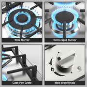 VBGK 2 Burner Gas Cooktop, Dual Fuel Propane and Natural Gas, 12-Inch Stainless Steel with Thermocouple Safety, Cast Iron Grates, Auto Electric Ignition