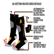ActionHeat AH-SK-AA-02-L-XL AA Battery Heated Socks - Unisex Cotton Warm Socks w/Built-in Heating Panels, Heat Reflective Technology, 4.5V Heating Socks Large-X-Large