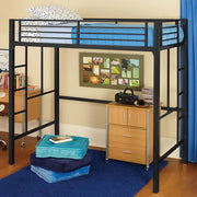Ameriwood Twin Kids Loft Bed with Integrated Desk, Black Metal Frame, Space-Saving Design, 5410196W