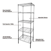 WorkPro 5-Tier Chrome Slim Wire Storage Shelves, Adjustable Steel Unit, Silver