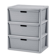 Sterilite Wide 3 Drawer Tower Storage Cart with Removable Plastic Bins, Opaque Weave Design, Easy Assembly, Gray, 4430-6A