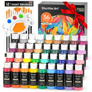 Shuttle Art Acrylic Paint Set, 36 Vibrant Colors, Non-Toxic, 2oz Bottles, Includes 12 Brushes and Palette