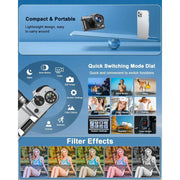 ACTITOP Digital Camera, 64MP UHD 4K, WiFi Enabled, 3-Inch 180 Flip Screen, 16X Digital Zoom, Point and Shoot, Black