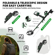 Ablegrid Metal Detector for Adults and Kids, Rechargeable Foldable Design, High Accuracy Waterproof Pinpoint, 4 Detection Modes, Advanced DSP Chip, 10-Inch Coil, Green, GC-1021