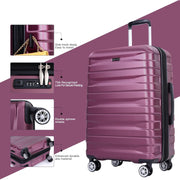 Travelhouse TH6031 Luggage 3 Piece Set Hardshell Lightweight Suitcase with TSA Lock Spinner Wheels 20/24/28 inch Deep Purple