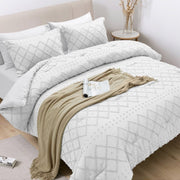 JUSTLET JUSTLET-JHZS-14 Comforter Set 7 Pieces Bed in a Bag, White Reversible Tufted Bedding Set