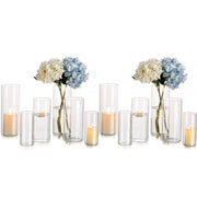 Glasseam Clear Glass Cylinder Vases Set of 12, Hurricane Pillar Candle Holders, 6 in, 8 in, 10 in