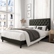 Amolife XRBC007 Queen Faux Leather Upholstered Platform Bed Frame, Black