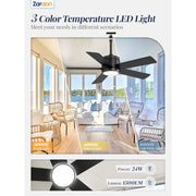 Zardon 42 in Outdoor Ceiling Fan with Light, Waterproof, 6-Speed DC Motor, Remote Control, Downrod Mount, Black, F-DX42BK-1D01-WM-Z
