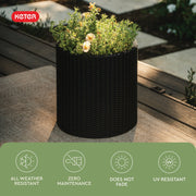 Keter 271123 Small Cylinder Rattan Resin Plant Planter Set of 2, Graphite, Indoor and Outdoor