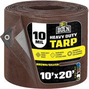 Boen Heavy-Duty Tarp, 10 ft x 20 ft, 10 Mil Thick Waterproof Polyethylene, Brown and Silver, Rust-Resistant Grommets, BS-1020