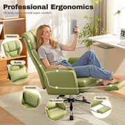 Coolhut Big and Tall Office Chair, High Back Executive PU Leather Desk Chair with Footrest, Ergonomic Design, Adjustable Reclining, Expandable Seat, Avocado Green, CH-6088-AvocadoGreen