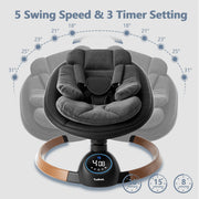 TouHeart Electric Baby Swing Infant Rocker with Bluetooth, Remote Control, 5 Speeds, 10 Lullabies, 3 Timer Settings, Black, F8033
