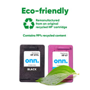 onn. HP 67XL/67 Remanufactured HP67XL Black 67 Tricolor 2-pack Printer Ink