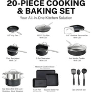 Granitestone 20 Pc Nonstick Cookware Set, Diamond Coated, Oven Safe to 500F, Dishwasher Safe, Black Speckle, 8103