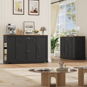 Homfa Kitchen Island Table, Black with Espresso Wood Top, 2 Drawers, Adjustable Shelves, Movable with 360 Swivel Wheels, Modern Buffet Cabinet for Dining and Living Room
