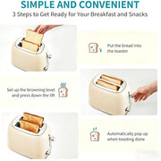 Sun Biomass 2 Slice Toaster with Extra Wide 1.5 in Slots, Retro Stainless Steel, 6 Browning Settings, Cancel Bagel Defrost Functions, Removable Crumb Tray, Cream WT-330C