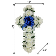 Mainstays 24in Outdoor Artificial Rose Floral Cross, Rose in White Color