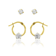 Brilliance Fine Jewelry 10K Gold Filled Crystal Children's Earrings Set, Hoop and Stud, Yellow, 2 Pairs